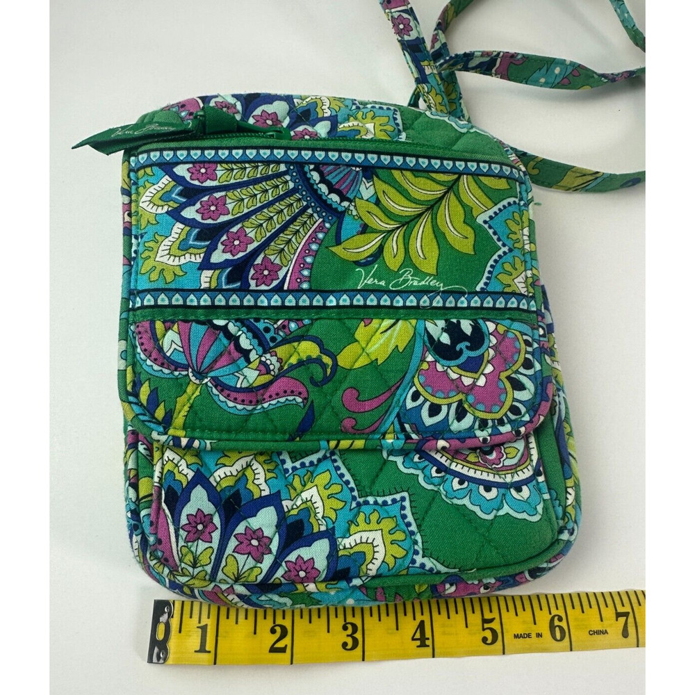 Vera Bradley Green Floral Crossbody Bag Mini Fabric Quilted Purse Adjustable - Picture 4 of 11